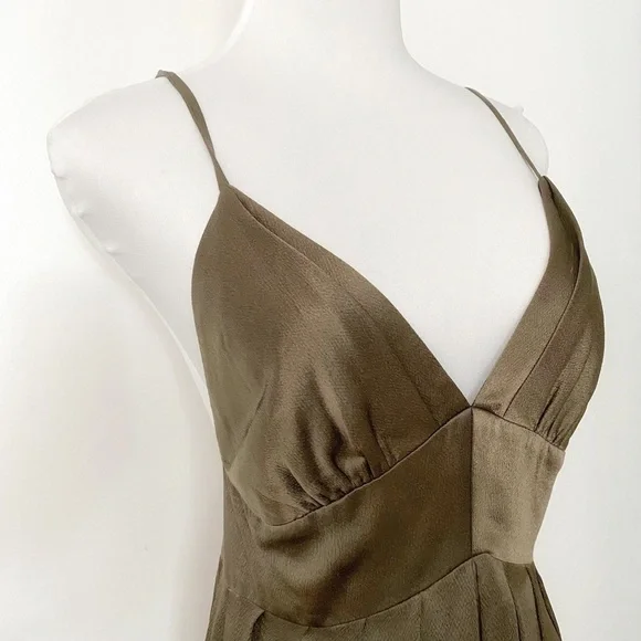 HELEN WANG VINTAGE BRIANNA SHIMMER OLIVE GREEN BRONZE SLEEVELESS MINI DRESS - Picture 4 of 8